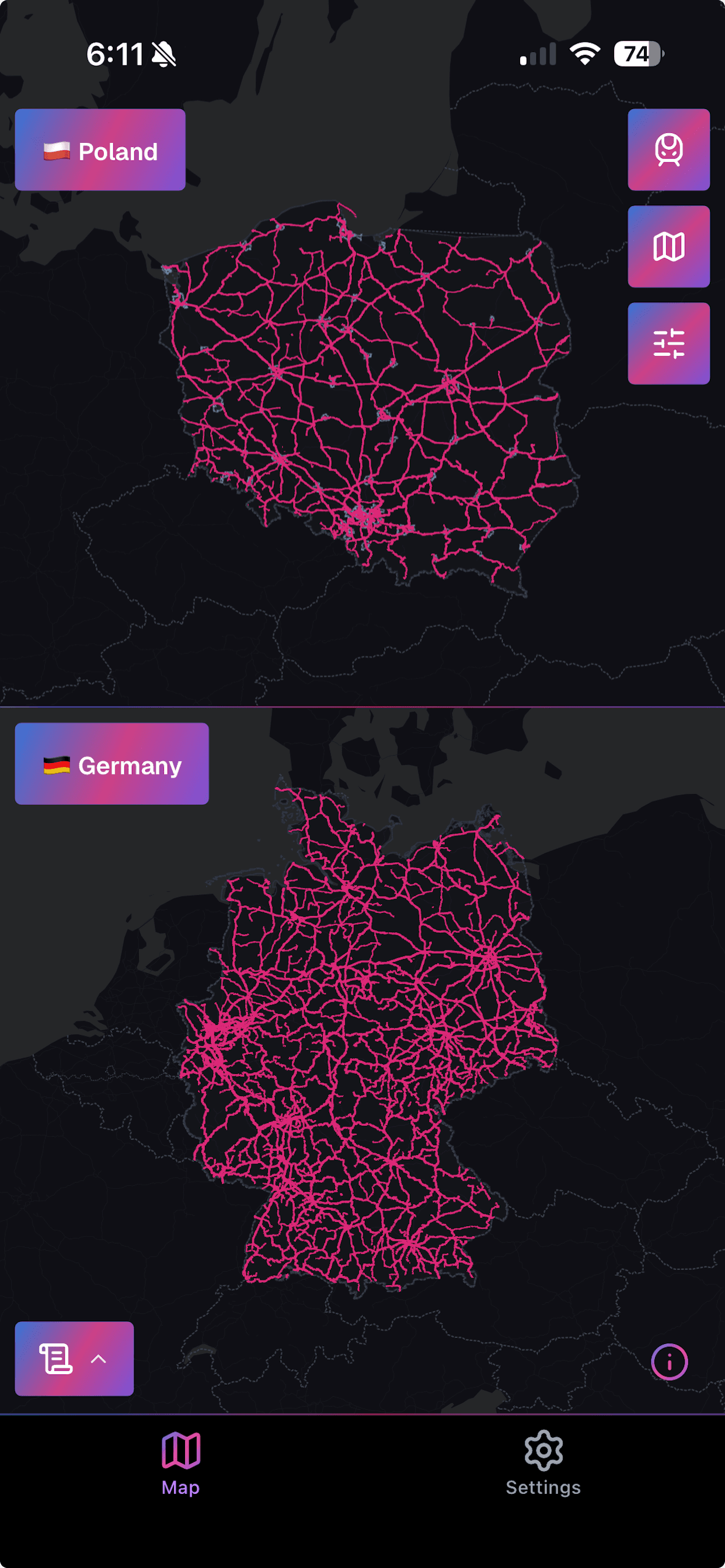 RailsMaps app — compare regions view